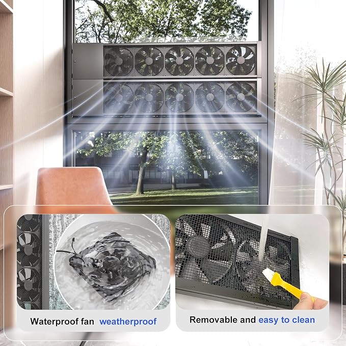 AMSXNOO 20.9-24.8" Vertical Window Exhaust Fan for Sliding Window, Punch-Free Installation Casement Window Fan, Variable Speed Vent Fan, 4" Retractable, for Livingroom Bedroom Bathroom Kitchen Office