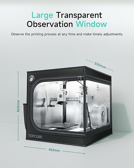 TOPCUBE 3D Printer Enclosure for Bambu Lab A1 Mini, Large Transparent Window Enclosure with LED Light, Fireproof Dustproof Noise Reduction Constant Temperature 3D Printer Cover, 460x460x550MM