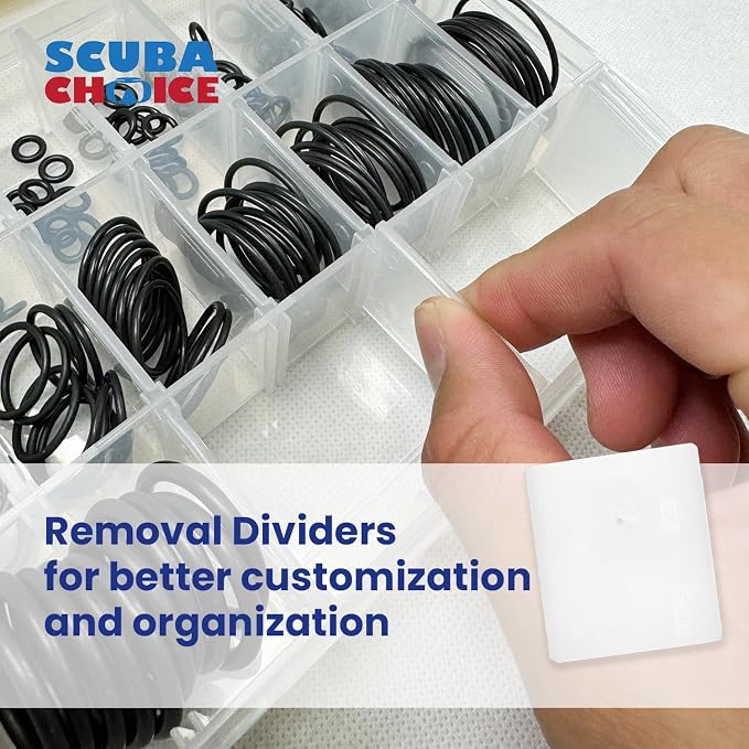 Scuba Choice Scuba Diving O-Ring Kit with Brass Pick - 200-Piece Set for Dive Gear Maintenance, Durable Black O-Rings, Compact and Reliable Tool for Divers