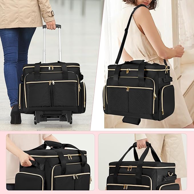 Rolling Teacher Bag with Wheels, Teacher Tote Bag with Detachable Trolley, Fits for 15.6" Laptop(Patent Design)