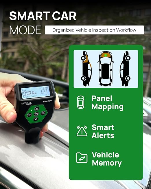 Paint Thickness Gauge CM-226Pro with Bluetooth App for iOS & Android, Rechargeable Coating Thickness Tester for Cars, Fe/NFe/Fe+Zn Detection, Car & Normal Modes, Auto Body Paint Meter