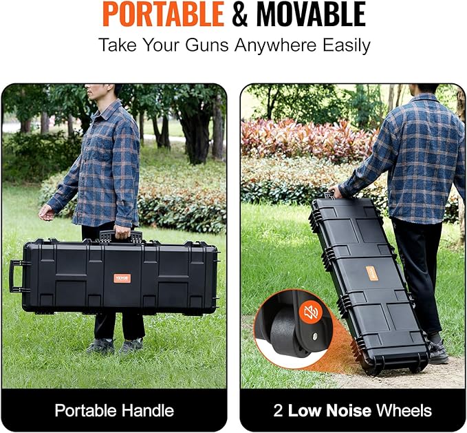 VEVOR Rifle Case, Rifle Hard Case with 4 Layers Fully-protective Foams, Lockable Hard Gun Case with Wheels, IP67 Waterproof & Crushproof, for Rifles or Shotguns