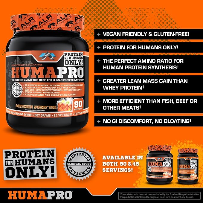 ALR Industries HumaPro Essential Amino Acid Formula | EAA Protein Supplement | Supports Muscle Recovery & Performance | Vegan, Gluten Free | 90 Servings (Southern Sweet Tea)