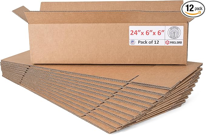 Long Cardboard Boxes 24"L x 6"W x 6"H (Pack of 12) - USA-Made Packing Boxes for Moving, Shipping, or Storage - USPS, UPS, FedEx Approved - Professional Packing Supplies for Moving | USA-Made Packing Boxes for Moving, Shipping, or Storage - USPS, UPS, F...