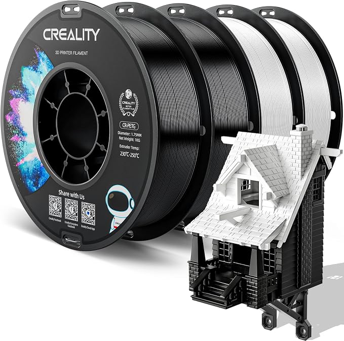 CREALITY PETG Filament 1.75mm 3D Printer Filament Bundle, 4kg (8.8lb) Neatly Wound Spool, Dimensional Accuracy ±0.03mm, 2026 Latest Batch, Fit for Most FDM 3D Printers, Black+Black+White+White