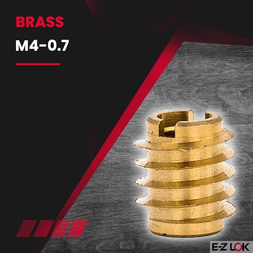 E-Z LOK Knife Threaded Insert for Hard-Wood, Brass Thread Inserts, M4, M4-0.7 Internal Threads, 0.375" Length Pack of 10