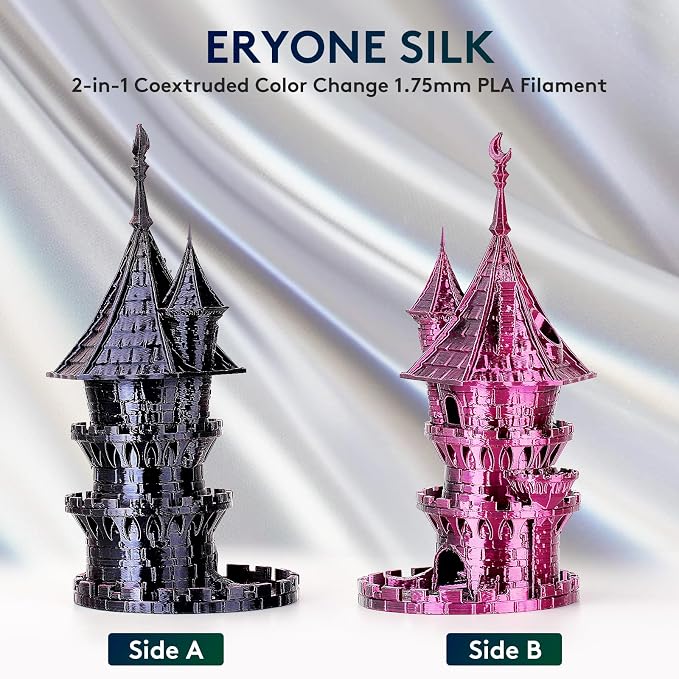 ERYONE Silk Dual Color PLA Filament 3D Printer 1.75mm +/- 0.03mm, Bicolor Filament Two Tone PLA 1KG(2.2lbs) Cardboard Spool, Black&Rose Red
