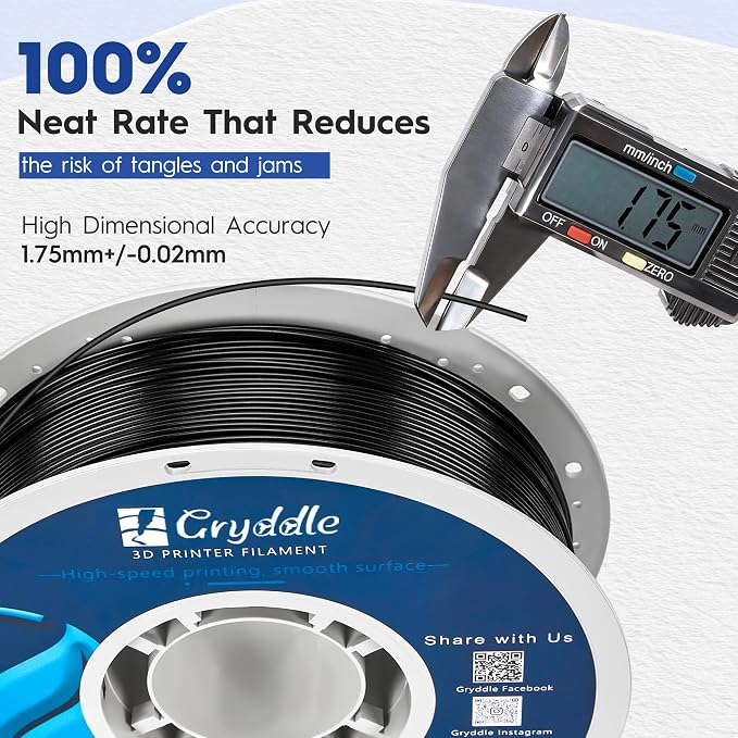 PLA Filament 1.75mm, 1kg Spool, ±0.02mm Accuracy, Smooth Printing & Low Warping 3D Printing Material for Most FDM 3D Printers
