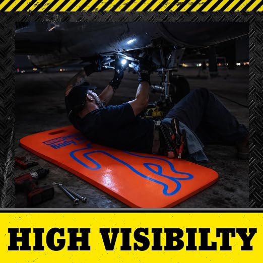High Visibility Orange Body Mat – 41" x 17" Extra Thick 1” Anti-Fatigue Foam Work Mat | Heavy-Duty Closed-Cell Body Pad for Mechanics, Aircraft Maintenance, Garage & Industrial Work