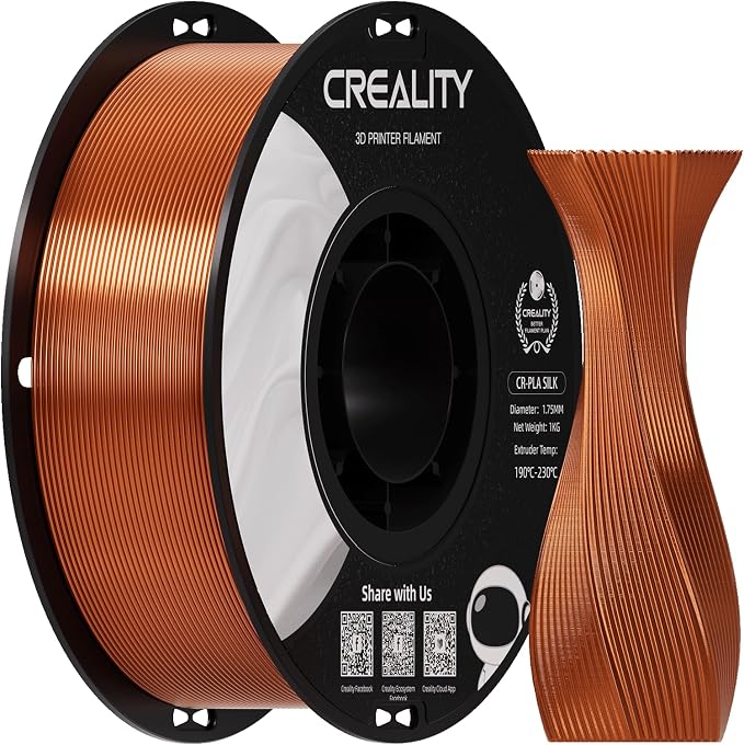 Creality Silk PLA 3D Printer Filament, Silk Shiny Metallic PLA Filament 1.75mm, Clog-Free Metallic Texture, +/-0.02mm, 3D Printing Filament 1KG/2.2lb (Red Copper)