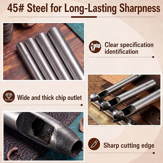 Leather Button Hole Punch, 45# Steel Professional Button Punch Tool Kit for Leather, Fabric, DIY Craft Projects, Beginners & Leatherworkers(4mm)