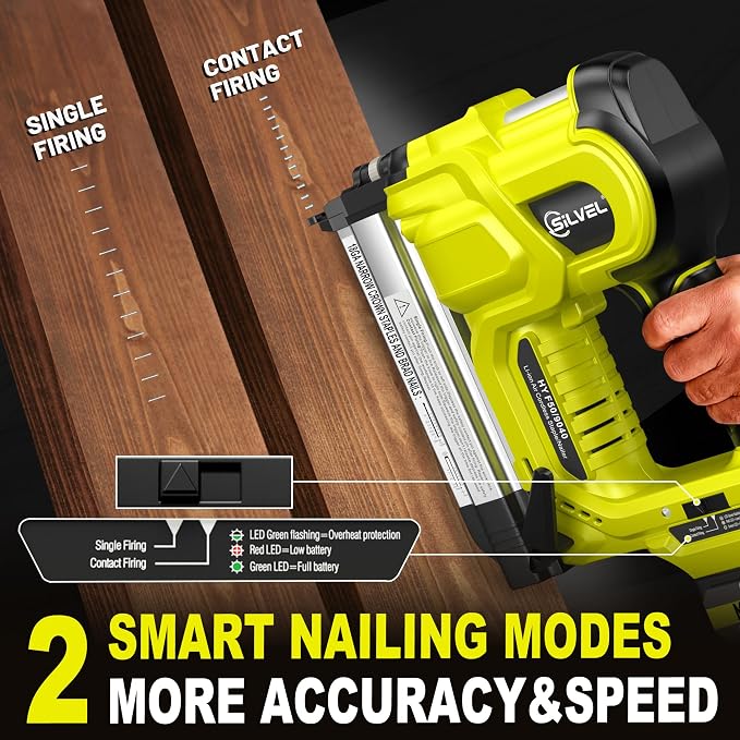 SILVEL 2" Cordless Brad Nailer, 2-in-1 21V Electric Brad Nailer with 2 * 2.0Ah Battery, 1000pcs Nails, 18GA Staples, Adjustable Depth for Woodworking, Home Improvement, green