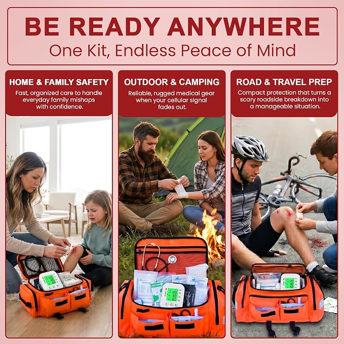 EMT 1st 362 Pcs Emergency Responder First Aid Kit with Digital BP Cuff & First Aid Guide Book - Emergency Bag with 40 Unique Items -Large First Aid Kit for Car, Travel, Home, Hiking, Camping & Outdoor