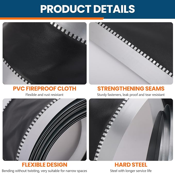 Vinyl Flexible Duct Connector – 9-1/2 x 50 ft PVC and Steel HVAC Ventilation Ducting, Heavy Duty Building Supplies for Home Improvement HVAC Duct Work