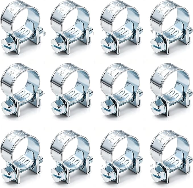Tnisesm 12Pcs Replacemnt for 3/8" Fuel Injection Gas Line Hose Clamps Clip Pipe Clamp Assortment Kit, Hoses Clamps Sleeving 9/16" - 5/8" Dia