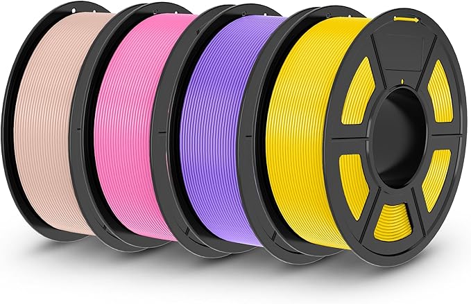 TECBEARS PLA 3D Printer Filament, 4KG PLA Filament 1.75mm, Neatly Wound 3D Printing Filament, Dimensional Accuracy +/- 0.02 mm,1 Kg Per Spool, Pack of 4, Skin+Pink+Purple+Yellow