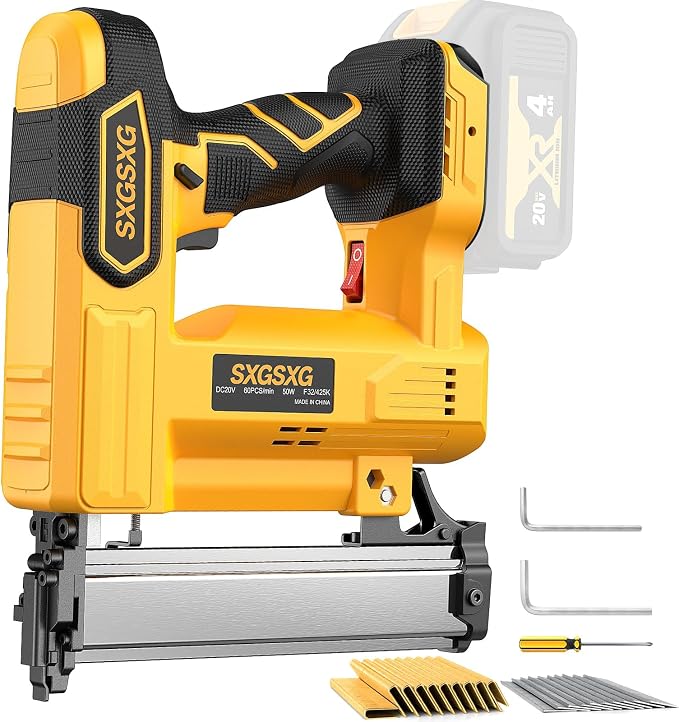 Brad Nailer for Dewalt 20V Battery,2 in 1 Nail Gun & Staple Gun with 1000 Nails &1000 Staples,18 Gauge Nail Gun for Wood Carpentry【Battery Not Included】