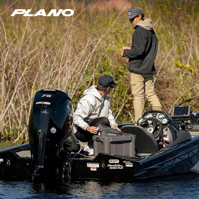Plano GoNow Freshwater Fish Kit, Waterproof Field Box with Rod Holders, Cutting Board, 4 StowAway 3700 Boxes, Modular Storage Organizer, Charcoal
