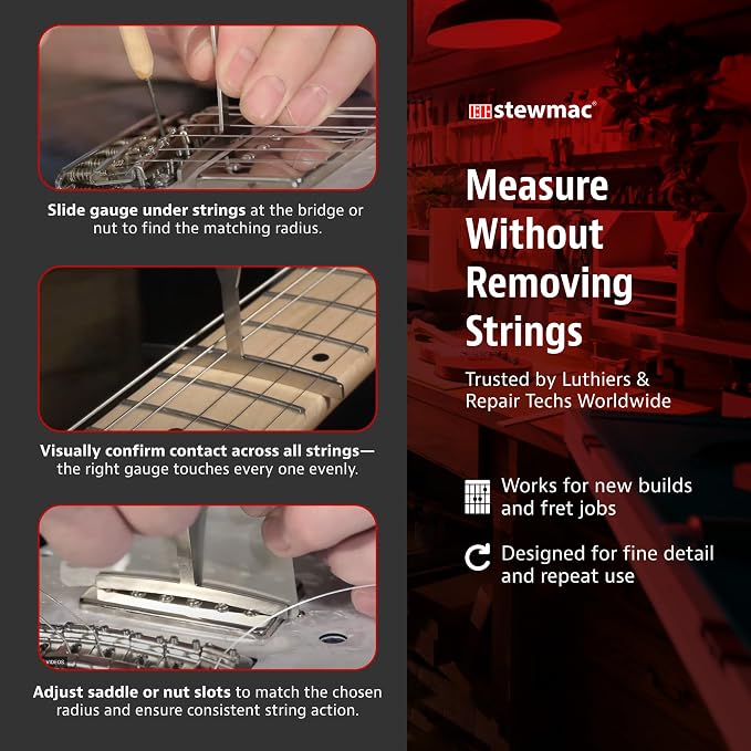 StewMac Guitar Understring Radius Gauge Set - 4-Piece Standard Width (7-1/4", 9-1/2", 12", 16") - Fretboard Radius Measuring Tool for Guitar & Bass Setup