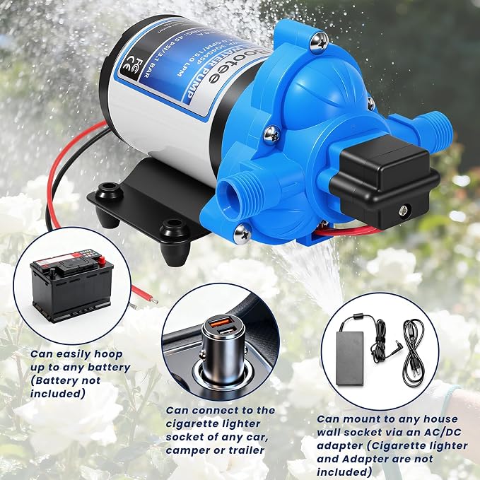 Bootee 12V RV Water Pump, 4.0 GPM 45PSI Automatic Pressure Switch, Self-Priming Fresh Water Pump for RV Marine Camping, 12 Volt DC Water Transfer Pump with Thermal Protection