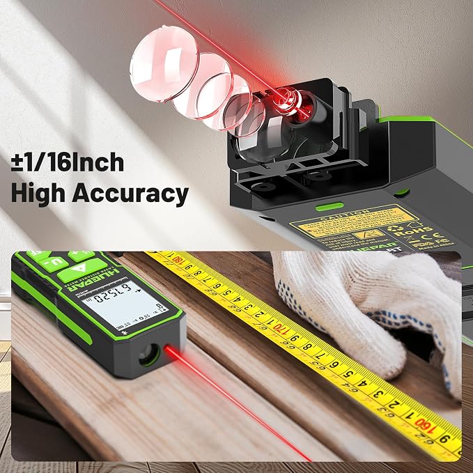 Huepar 330Ft Laser Measuring Tool with APP, 5 Years Warranty, Rechargeable Bluetooth Distance Meter, 1/16in Accuracy, Angle Sensor, Multiple Modes, IP54, Home&Construction, Fathers Days Dad Gifts