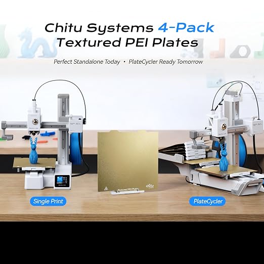 Chitu Systems 4 Pack Textured PEI Build Plates for Bambu Lab A1 Mini, Magnetic Spring Steel Sheets with Hook for PlateCycler C1M, 184x184mm High Adhesion Replacement