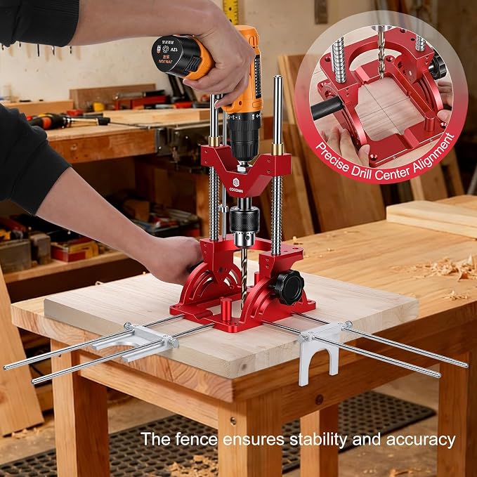 Portable Drill Guide for Drilling Precision Angled or Straight Holes, 0° to 60° Angle Drill Jig Attachment with Guide Rod, Drill Press Adapter for Hand Drill, Portable Drill Press with 1/2" Chuck