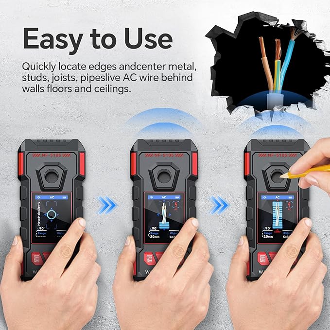Stud Finder, Rechargeable Stud Finder Wall Scanner with Upgraded Intelligent Chip for Wood Metal Studs AC Wires Joists Pipes, Stud Detector Support HD LCD Display and Voice, Accurate Positioning