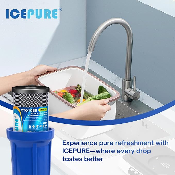 ICEPURE 10"X4.5",1 Microns Whole House Sediment Activated Carbon Water Filter Compatible with Dupont WFHDC8001,EP Series,EPM Series,CB-BB-10, GE FXHTC, GXWH40L, GXWH35F, GNWH38S, CTO10BB,1PACK