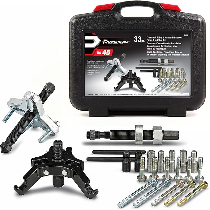 Powerbuilt Harmonic Balancer and Pulley Installer Tool Kit, 33 Piece, Crankshaft Pulley, Remove and Install, Storage Case - 648616, Black