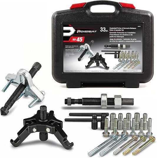 Powerbuilt Harmonic Balancer and Pulley Installer Tool Kit, 33 Piece, Crankshaft Pulley, Remove and Install, Storage Case - 648616, Black