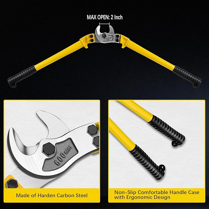 AUPREX 24 Inch Heavy Duty Cable Cutter, Carbon Steel Wire Rope Cutter for Aluminum and Copper Wire Rope, Multi-Functional Labor Saving Long Arm Wire Cutter Pliers with Ergonomic Design