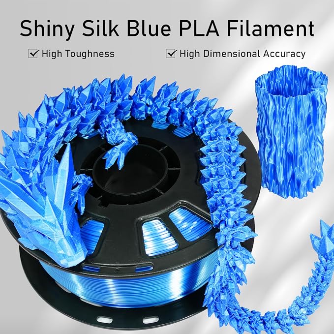 Silk Blue PLA Satin Shiny 3D Printer Filament, 1.75mm Diameter 1kg Spool 2.2lbs for FDM 3D Printers