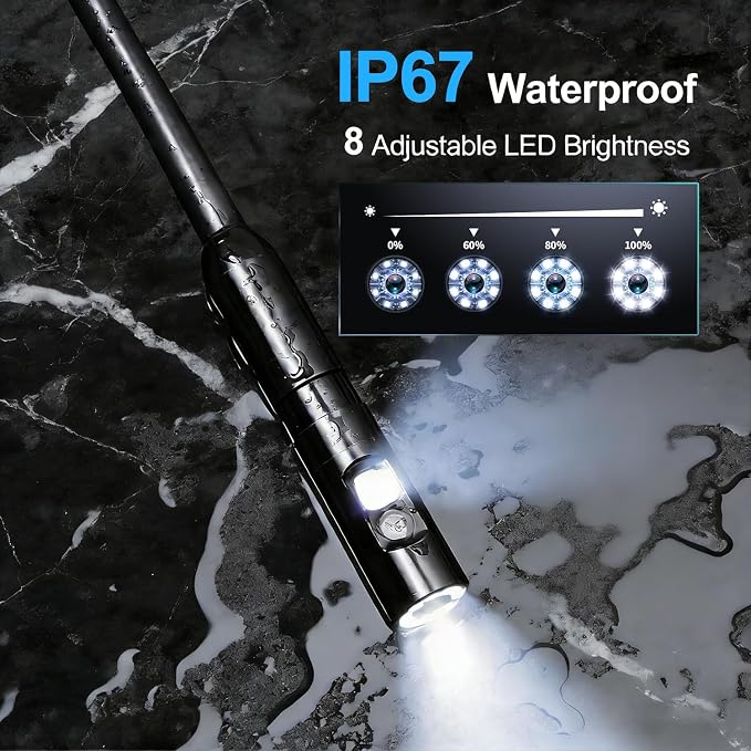 Endoscope Camera with Light 1920P HD Dual-Lens Borescope with 8 LED Lights, IP67 Waterproof Snake Sewer Tools 4.3" Inspection Camera,16.4ft Semi-Rigid Drain Endoscope (16.4FT Dual Lens-Blue)