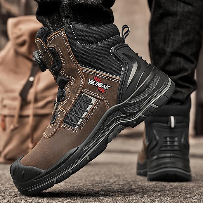 Composite Toe Work Boots for Men and Women – Exceeds Steel Toe Protection, Quick Fit System, Kevlar Puncture-Resistant Midsole, S3 HRO Certified, Heat-Resistant, Waterproof, Rubber Slip-Resistant Outsole, Safety Shoes for Industrial & Welding Use