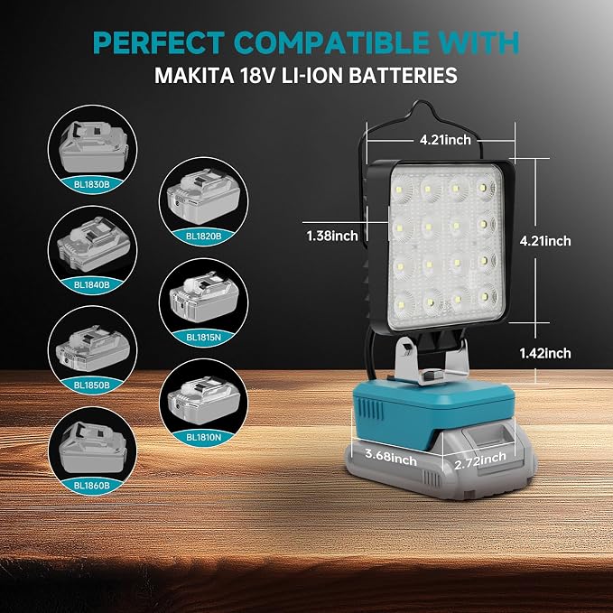 2 PCS LED Work Light for Makita 18V Battery,Battery Light for Makita 18v Tools Portable Outdoors Flood Lighting