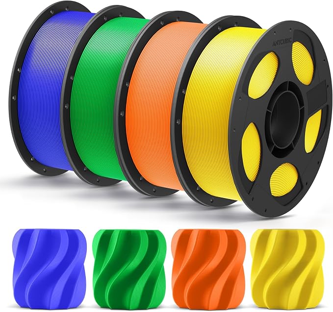 ANYCUBIC PLA Plus (PLA+), 3D Printer Filament 1.75mm Bundle, High Toughness, Dimensional Accuracy +/- 0.02mm, 4 Pack 1KG Reusable Spool, Blue, Green, Orange, Yellow