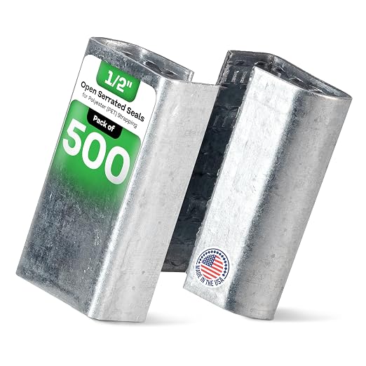 IDL Packaging Open Serrated Seals of 1.25" Length for 1/2" Strap Width Polyester (PET) Strapping (Pack of 500) - Increased Load Securement Due to Serrated Design of Strapping Clips