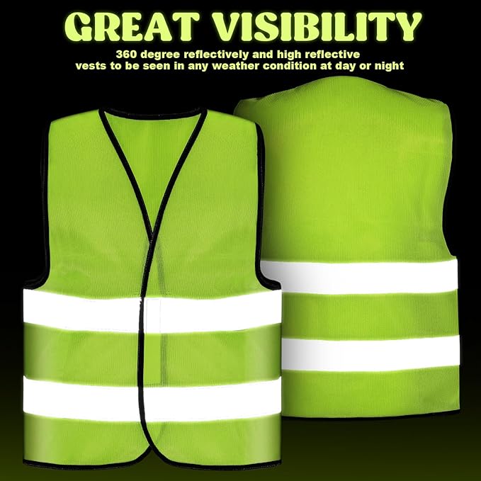 Zhanmai 30 Pcs Kids Safety Vest Bulk High Visibility Reflective Construction Vest with Strips Neon for Traffic Child Outdoor (Yellow)