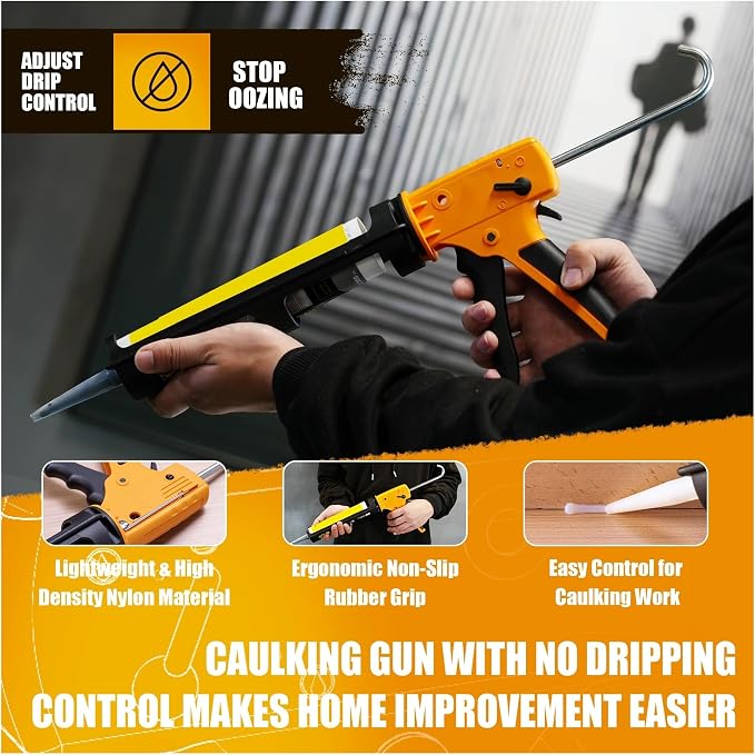 LONNYS Dripless Caulking Gun Kit for Kitchen Bathroom Window High Thrust Ratio Hand Caulk Gun
