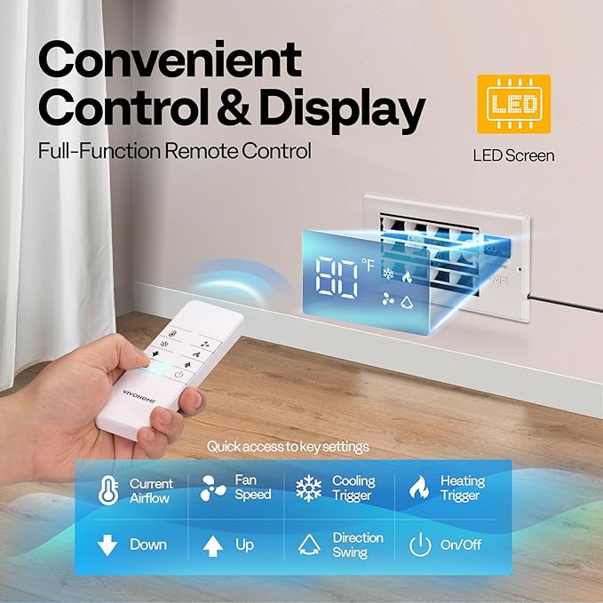 VIVOHOME Register Booster Fan - 4'' x 10'' Opening with Adjustable Louver - Smart Thermostat & 10-Speed Remote Control - AC Vent Fan for Floor, Ceiling, Wall - Quiet Operation (White)