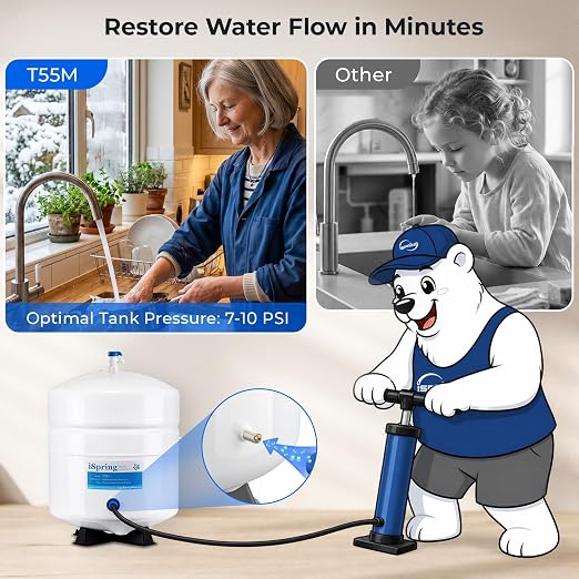 iSpring T55M 5.5 Gallon Residential Pre-Pressurized Water Storage Tank for Reverse Osmosis (RO) Systems , White