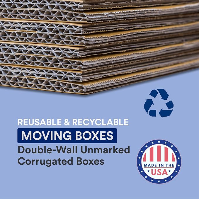 Box USA Double Wall Boxes with Handles 24”L x 24”W x 12”H (10-Pack) - Corrugated Cardboard for Shipping, Packaging, Moving, Storage for Home and Business