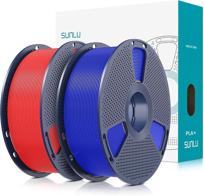 SUNLU 3D Printer Filament PLA Plus 1.75mm 2KG, SUNLU Neatly Wound PLA Filament 1.75mm PRO, PLA+ Filament for Most FDM 3D Printer, Dimensional Accuracy +/- 0.02 mm, 1 kg Spool, 2 Packs, Red+Klein Blue