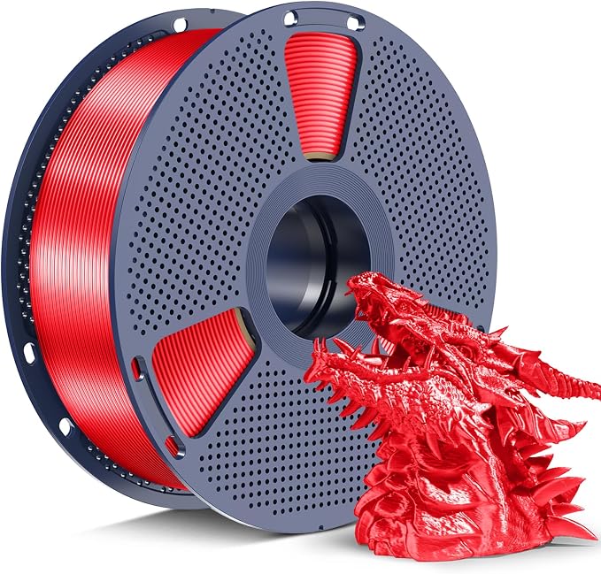 SUNLU Silk PLA+ Filament 1.75mm, Chrome Like Gloss Finish, Smooth Silk Texture, Upgraded Formula for Stable Printing, 1kg(2.2lbs) PLA Plus 3D Printer Filament, Red
