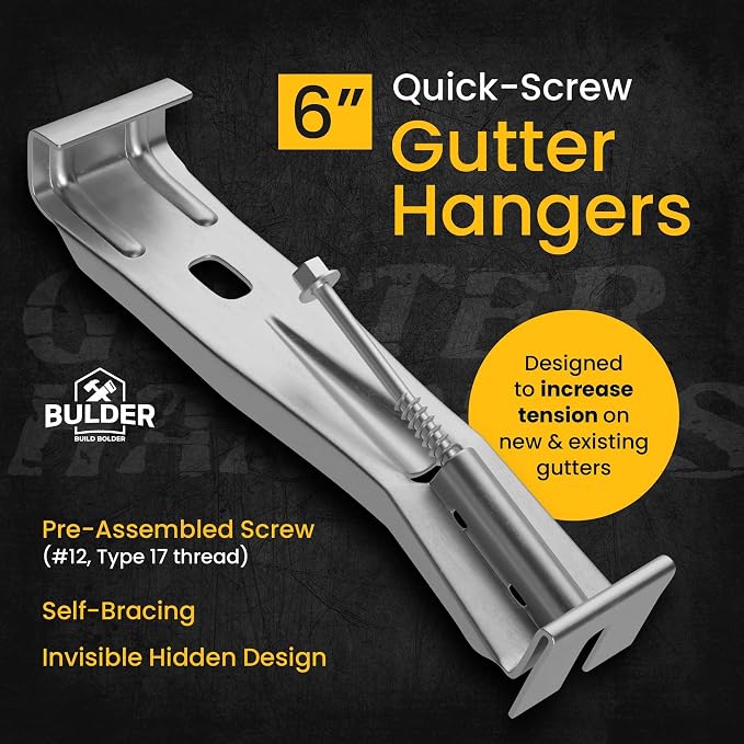Quick-Screw 6" Gutter Hangers - Heavy Duty Hidden Gutter Brackets with Pre-Assembled Inserted Gutter Screws - Rain Gutter Parts and Accessories to Fix or Repair Sagging Rain Gutters (500 Count)