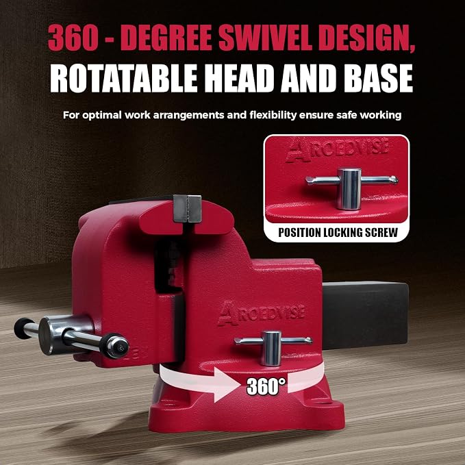 6" Heavy-Duty Bench Vise, 6" Jaw Width & Opening, 8,820 lbs Clamping Force, 60,000 PSI Ductile Iron Vise with 360° Swivel Base, Anvil & Pipe Jaws for Metalworking, Woodworking & DIY (RS60)