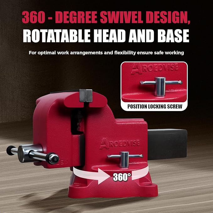 4" Heavy-Duty Bench Vise, 4" Jaw Width & Opening, 6615 lbs Clamping Force, 60,000 PSI Ductile Iron Vise with 360° Swivel Base, Anvil & Pipe Jaws for Metalworking, Woodworking & DIY (RS40)