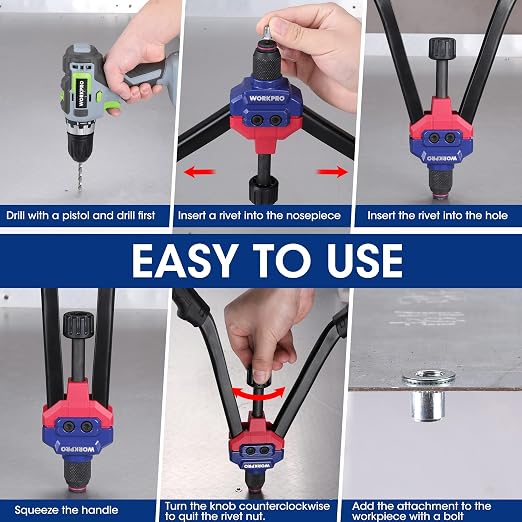 WORKPRO 16" Rivet Nut Tool Kit with Carrying Case | 11 Metric and SAE Mandrels, 185pcs Rivnuts Assortment Kit, Ideal for Sheet Metal & Automotive Work