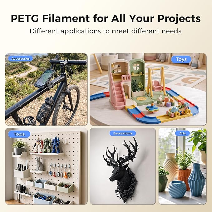10kg PETG Filament Bundle Multicolor, PETG 3D Printer Filament 1.75mm, 1kg Spool, 10 Pack, Black+Cream White+Red+Cobalt Blue+Bamboo Green+Orange+Yellow+Iris Purple+Pink+Coffee Brown